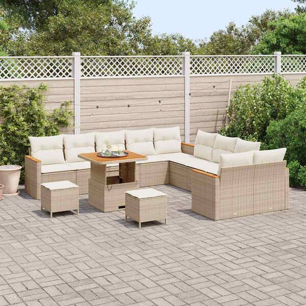 vidaXL Ensemble de canap&eacute; de jardin 13 pcs Beige polyrotin
