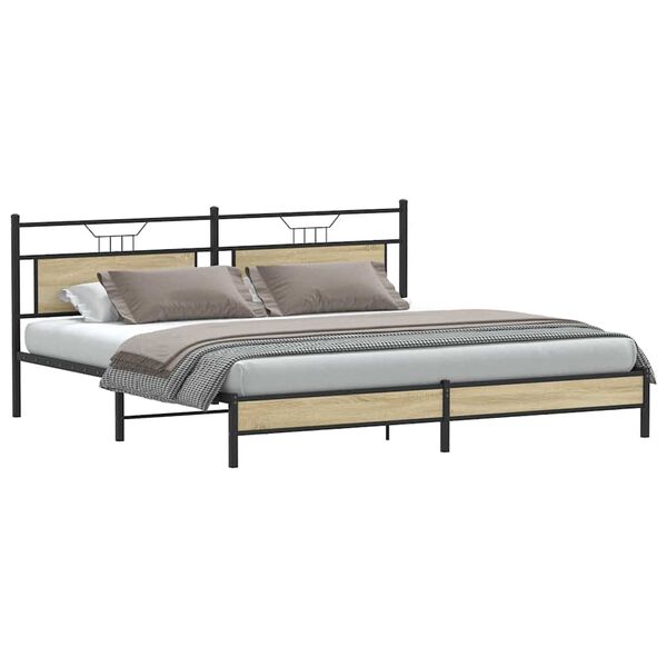 vidaXL Cadre de lit en métal sans matelas chêne sonoma 193x201 cm