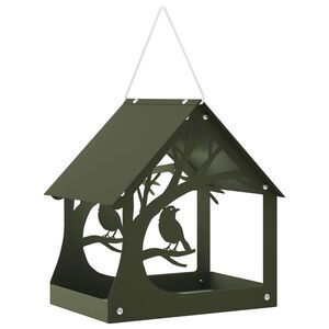 vidaXL Mangeoire &agrave; oiseaux suspendue Acier Vert olive