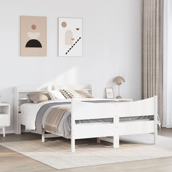 vidaXL Cadre de lit avec t&ecirc;te de lit blanc 150x200 cm bois pin massif