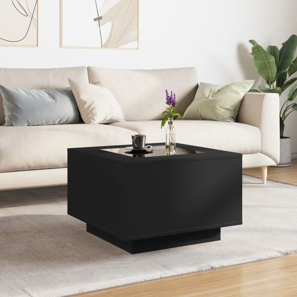 vidaXL Table basse avec LED noir 60x60x40 cm bois d'ing&eacute;nierie