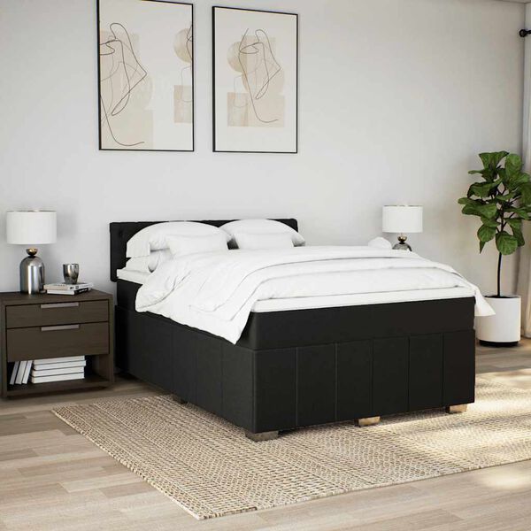 vidaXL Sommier &agrave; lattes de lit avec matelas Noir 140x190 cm Tissu