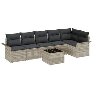 vidaXL Ensemble de canap&eacute; de jardin 7 pc Gris clair polyrotin