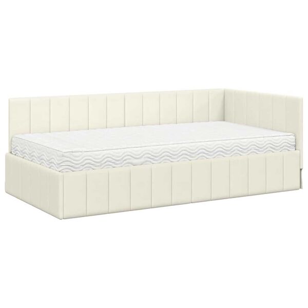 vidaXL Cadre de lit d'angle avec matelas 2 pcs Crème Velours