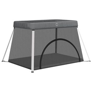 vidaXL Parc pour b&eacute;b&eacute; avec matelas Gris fonc&eacute; Tissu de lin