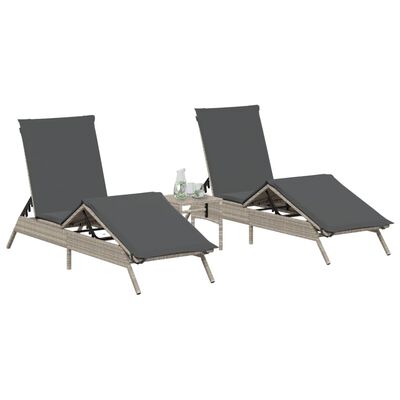 vidaXL Chaises longues lot de 2 avec table gris clair résine tressée