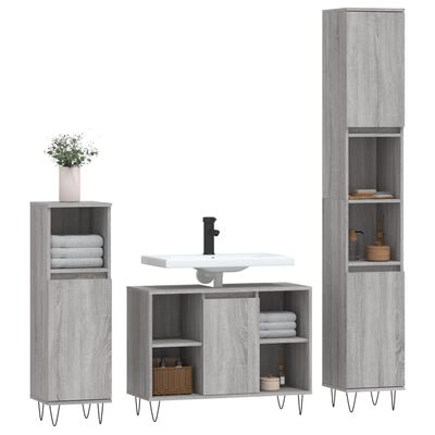 vidaXL Ensemble de meubles de salle de bain 3 pcs Sonoma gris