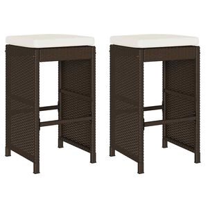 vidaXL Tabourets de bar jardin coussins lot de 2 marron r&eacute;sine tress&eacute;e
