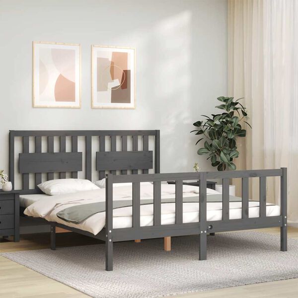 vidaXL Cadre de lit sans matelas gris bois de pin massif