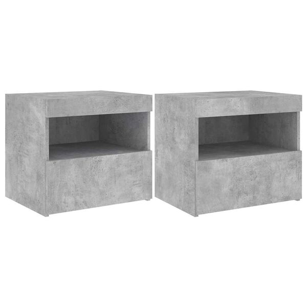 vidaXL Tables de chevet avec lumi&egrave;res LED 2 pcs gris b&eacute;ton 50x40x45 cm