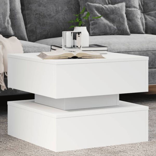 vidaXL Table basse avec lumières LED blanc 50x50x40 cm