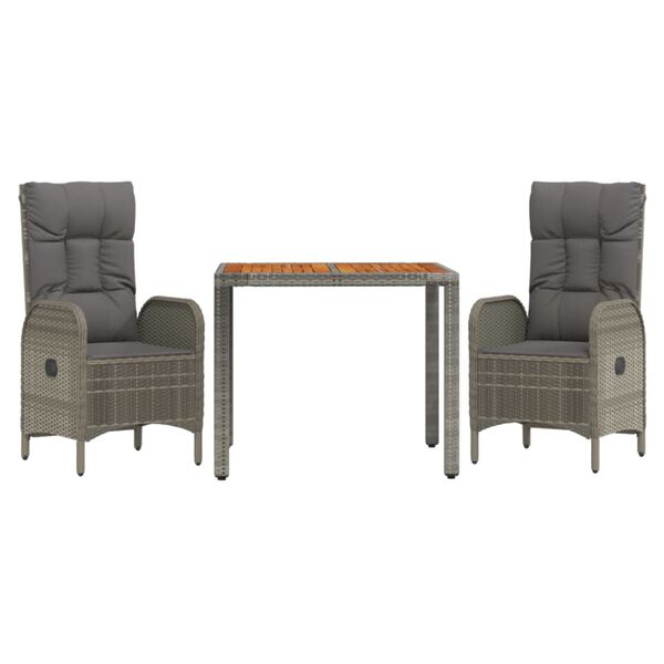 vidaXL Ensemble à manger de jardin 3 pcs coussins gris résine tressée