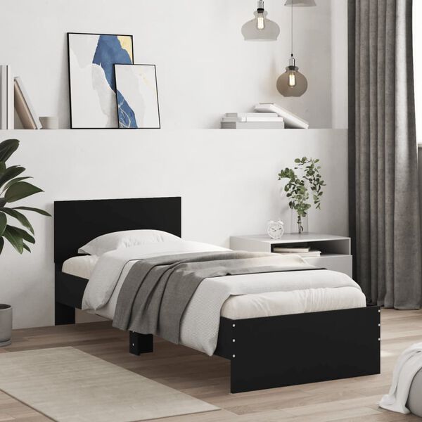 vidaXL Cadre de lit sans matelas avec t&ecirc;te de lit noir 90x200 cm