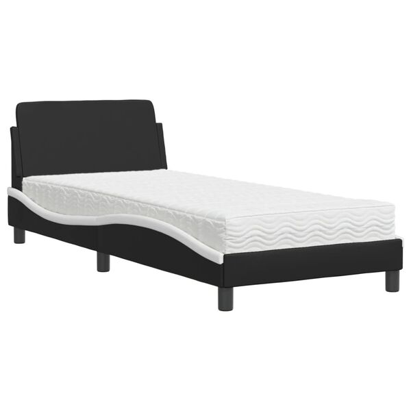 vidaXL Lit avec matelas Dover noir et blanc 90x200 cm similicuir
