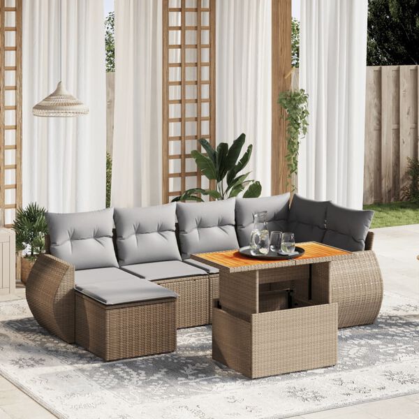 vidaXL Salon de jardin avec coussins 7 pcs beige r&eacute;sine tress&eacute;e