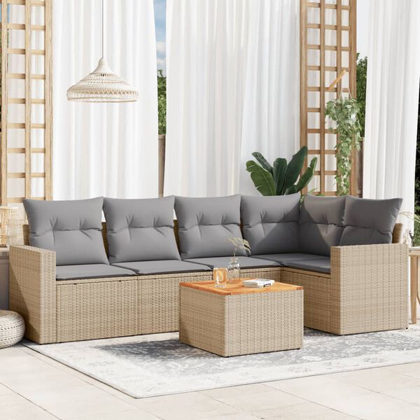 vidaXL Salon de jardin avec coussins 6 pcs beige r&eacute;sine tress&eacute;e