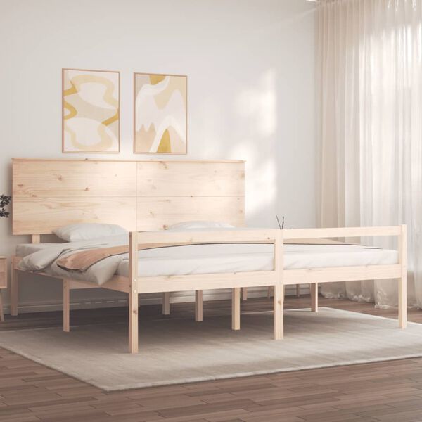 vidaXL Lit pour personne &acirc;g&eacute;e et t&ecirc;te de lit 200x200 cm bois massif