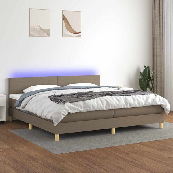 vidaXL Sommier &agrave; lattes de lit et matelas et LED Taupe 200x200cm Tissu