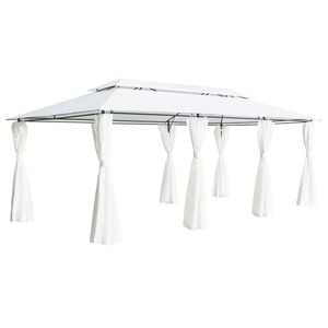 vidaXL Belv&eacute;d&egrave;re avec rideaux 600x298x270 cm Blanc 180 g/m&sup2;