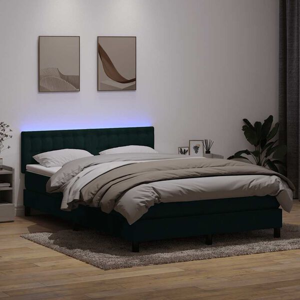 vidaXL Sommier &agrave; lattes de lit et matelas et LED vert fonc&eacute; 140x210cm velours