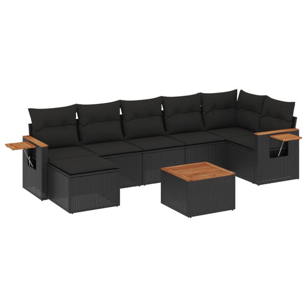 vidaXL Salon de jardin 8 pcs avec coussins noir r&eacute;sine tress&eacute;e