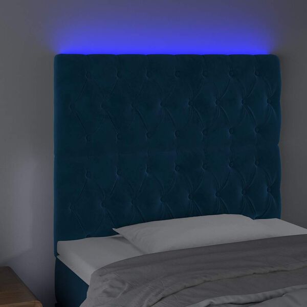vidaXL T&ecirc;te de lit &agrave; LED Bleu fonc&eacute; 100x7x118/128 cm Velours