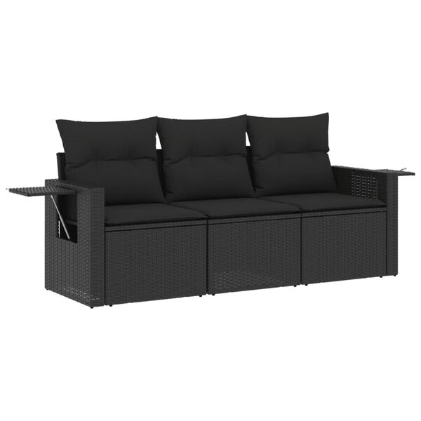 vidaXL Salon de jardin 3 pcs avec coussins noir r&eacute;sine tress&eacute;e