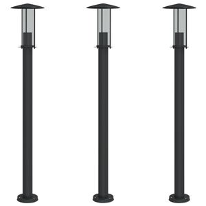 vidaXL Lampadaires d'ext&eacute;rieur 3 pcs noir 100 cm acier inoxydable