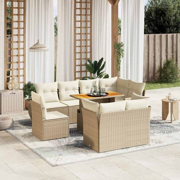 vidaXL Salon de jardin avec coussins 9 pcs beige r&eacute;sine tress&eacute;e