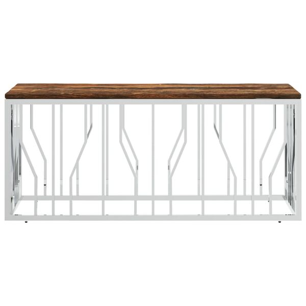 vidaXL Table basse acier inoxydable et bois massif de récupération