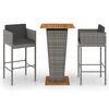 vidaXL Ensemble de bar de jardin 3 pcs et coussins R&eacute;sine tress&eacute;e Gris