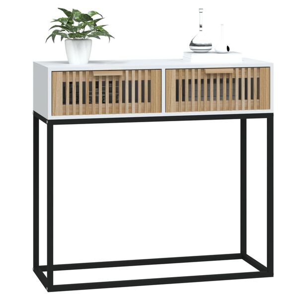 vidaXL Table console blanc 80x30x75 cm bois d'ingénierie et fer