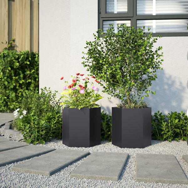 vidaXL Jardini&egrave;res 2 pcs noir hexagone 46x40x45 cm acier