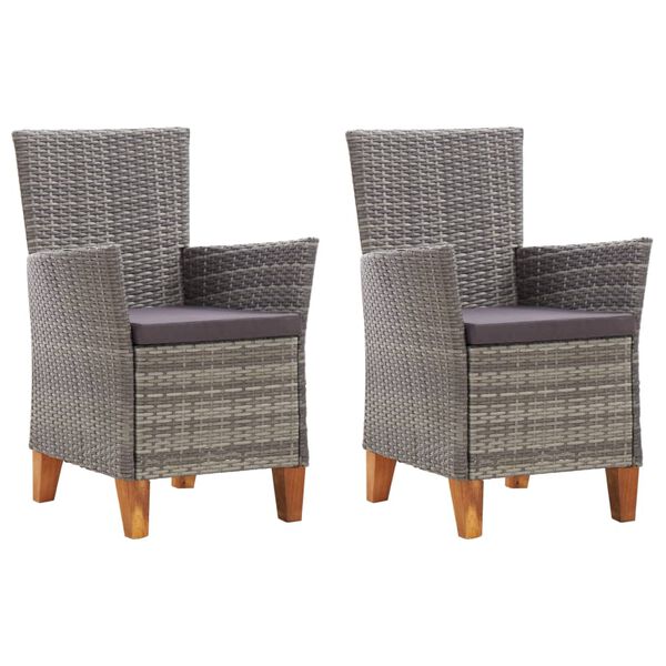vidaXL Chaises de jardin lot de 2 avec coussins Résine tressée Gris