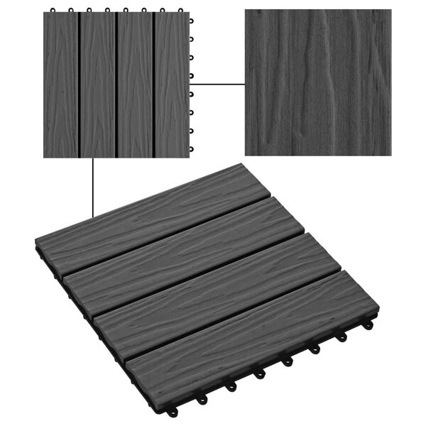 vidaXL Carreau de terrasse en relief 11 pcs WPC 30x30 cm 1 m² Noir