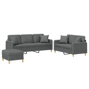 vidaXL Ensemble de canap&eacute;s 3 pcs coussins gris fonc&eacute; tissu