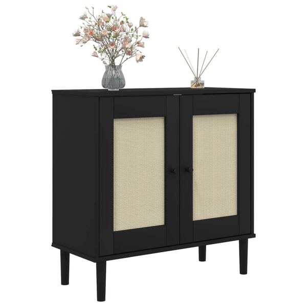 vidaXL Buffet SENJA aspect rotin noir 80x35x80 cm bois massif de pin