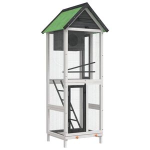 vidaXL Maison &agrave; oiseaux gris 60x58,5x160 cm bois massif de pin