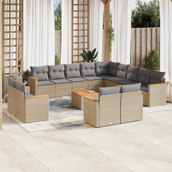 vidaXL Salon de jardin et coussins 14 pcs m&eacute;lange beige r&eacute;sine tress&eacute;e