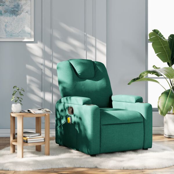 vidaXL Fauteuil de massage inclinable Vert fonc&eacute; Tissu