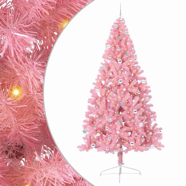 vidaXL Sapin de No&euml;l artificiel pr&eacute;-&eacute;clair&eacute; Rose 240 cm PVC