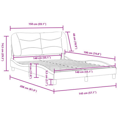 vidaXL Cadre de lit avec lumières LED gris 140x190 cm similicuir