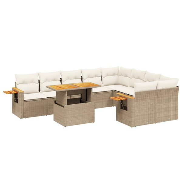 vidaXL Salon de jardin avec coussins 10 pcs beige r&eacute;sine tress&eacute;e