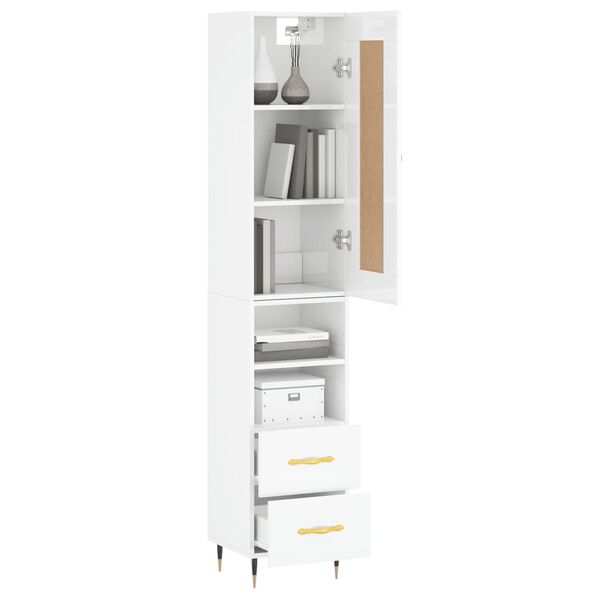 vidaXL Buffet haut Blanc brillant 34,5x34x180 cm Bois d'ing&eacute;nierie