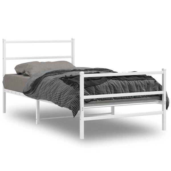 vidaXL Cadre de lit métal sans matelas et pied de lit blanc 100x190 cm
