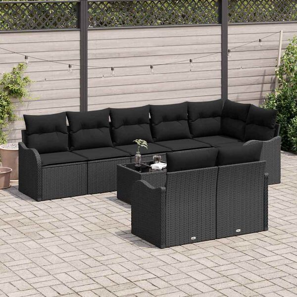 vidaXL Ensemble de canap&eacute; de jardin 9 pcs Noir polyrotin