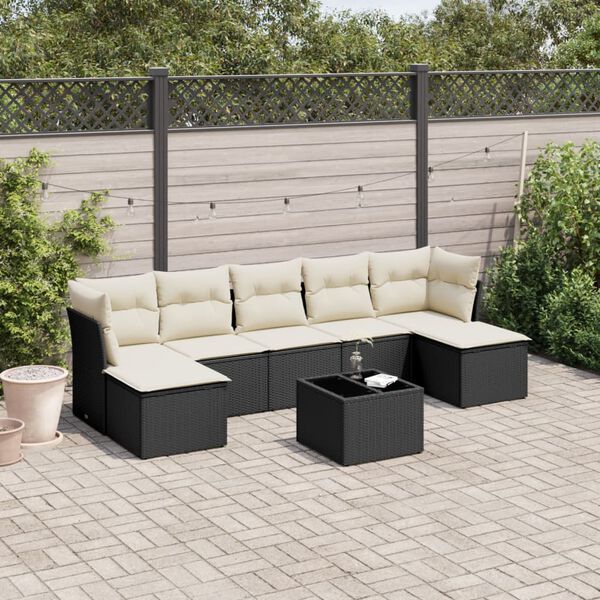 vidaXL Salon de jardin 8 pcs avec coussins noir r&eacute;sine tress&eacute;e
