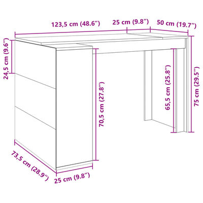 vidaXL Bureau noir 123,5x73,5x75 cm bois d'ingénierie