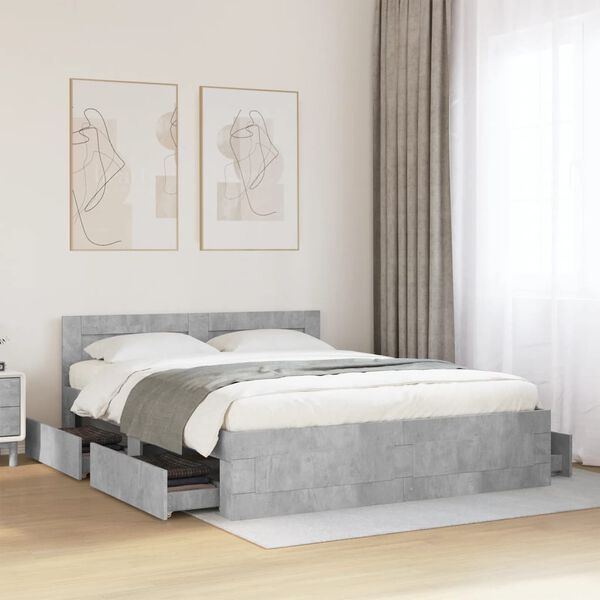 vidaXL Cadre de lit et t&ecirc;te de lit sans matelas gris b&eacute;ton 160x200 cm