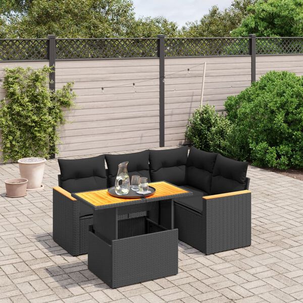vidaXL Salon de jardin 5 pcs avec coussins noir r&eacute;sine tress&eacute;e
